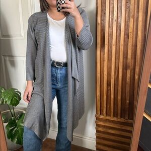 Eileen Fisher Linen Silk Long Waterfall Knitted‎ Cardigan. L